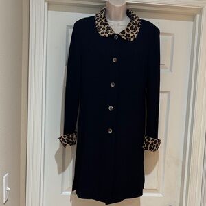 Vintage EUC Jessica Howard Leopard Trim Black Women's Dress Size 14